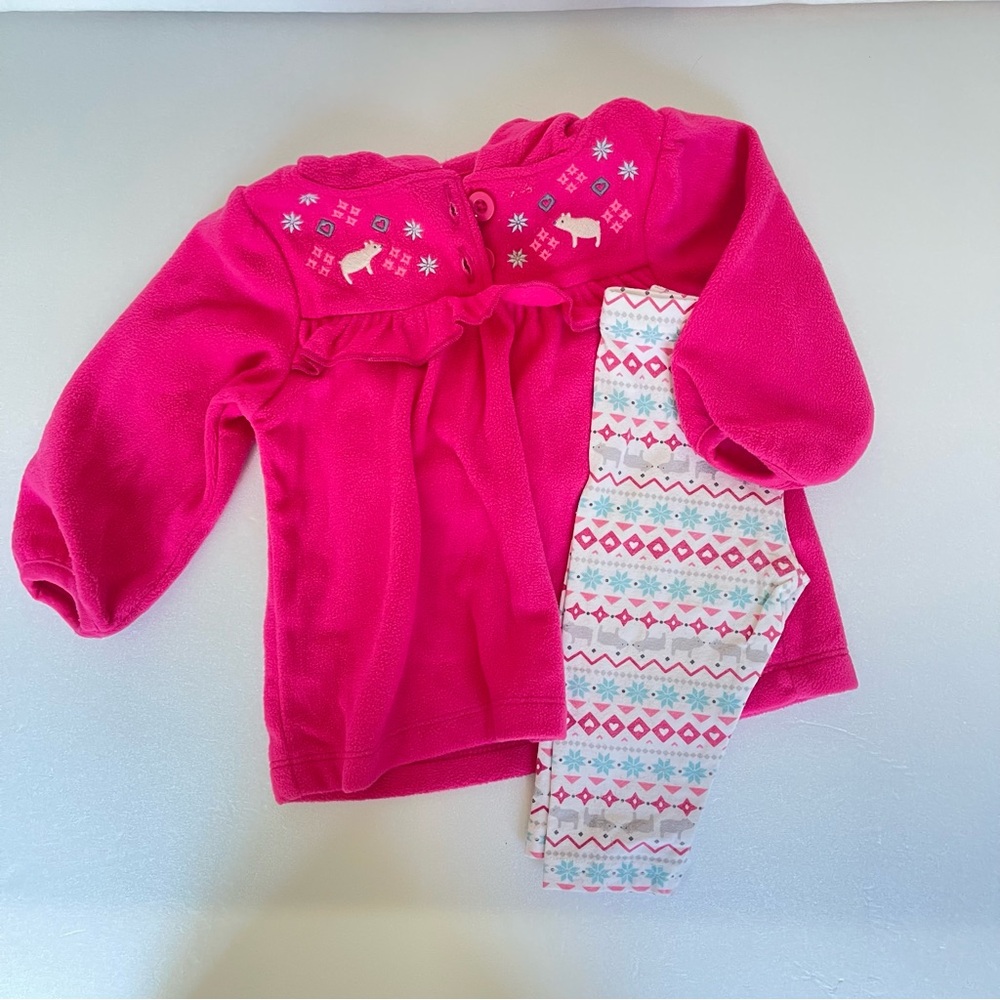 Carter's Hot Pink Fleece Sweatshirt and Winter Quilt Pattern Leggings Set